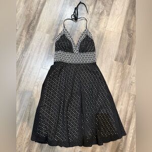 Phoebe Couture Black & White Overlay Eyelet Dress